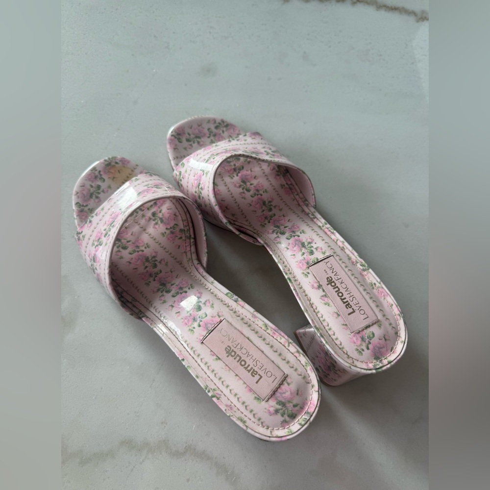 Larroude x LoveShackFancy Brigitte Pink Floral Print Womens 9 Shoes